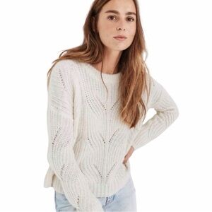 Madewell Cream Charley Pointelle Alpaca Blend Fuzzy Crewneck Sweater size Small